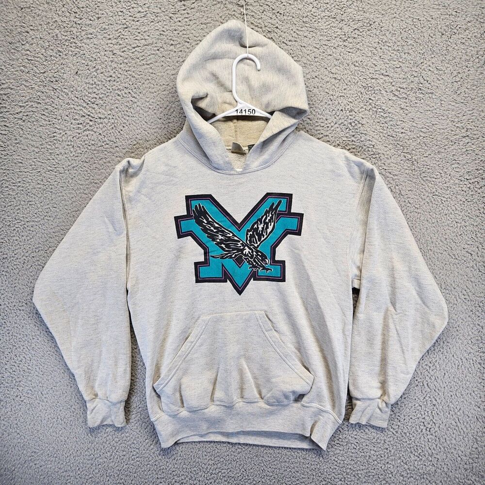 Vintage Mountain View Eagles Hoodie Pullover Mens Size Medium Gray Sweatshirt